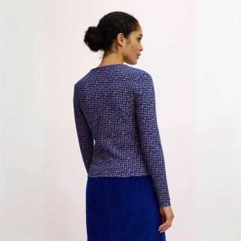 Haut chemisier imprimé rétro avec col fendu à manches longues, coton bio