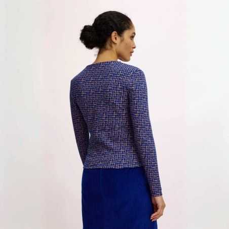 Haut chemisier imprimé rétro avec col fendu à manches longues, coton bio