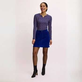 Haut chemisier imprimé rétro avec col fendu à manches longues, coton bio