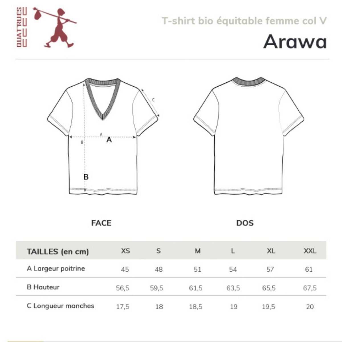 T-shirt "POUSSE" col V, coupe féminine - 100% Coton bio