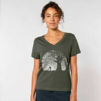 T-shirt "POUSSE" col V, coupe féminine, coton bio et recyclé
