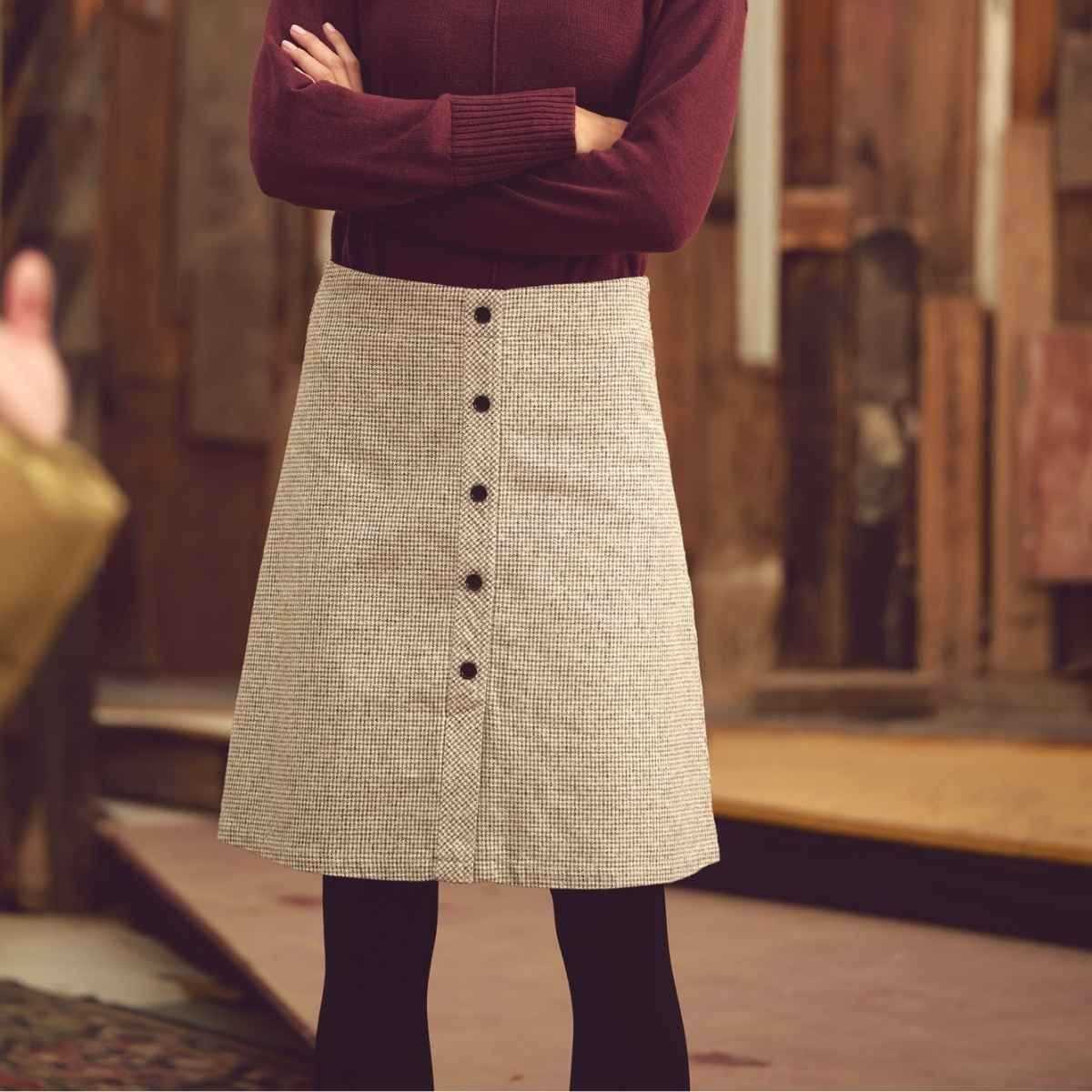 Jupe tissée à carreaux, faux boutons - Chanvre et Coton bio