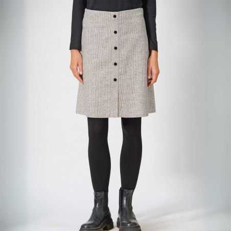 Jupe tissée à carreaux, faux boutons, Chanvre et Coton bio