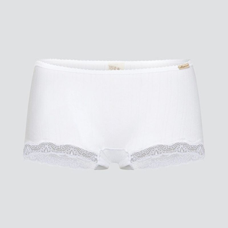 Shorty à rayures satinées et dentelle - 92% coton bio - GOTS, Fairtrade