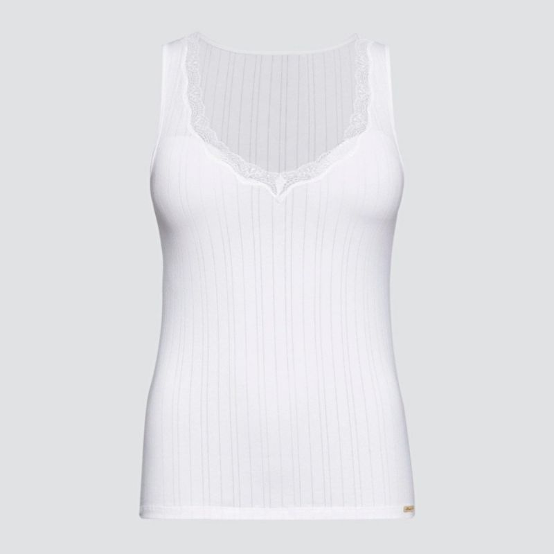 Débardeur à rayures satinées et dentelle - 92% coton bio - GOTS, Fairtrade