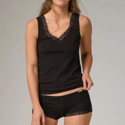 Débardeur à rayures satinées et dentelle - 92% coton bio - GOTS, Fairtrade