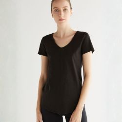 T-shirt 100% coton bio \"flammé\", col V,ALBERO NATUR, Noir