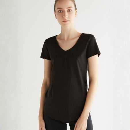 T-shirt 100% coton bio \"flammé\", col V,ALBERO NATUR, Noir