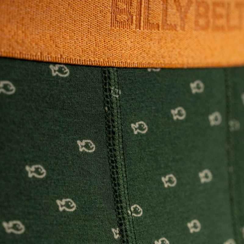 Boxer vert motif logo BILLYBELT - 95% Coton bio - GOTS