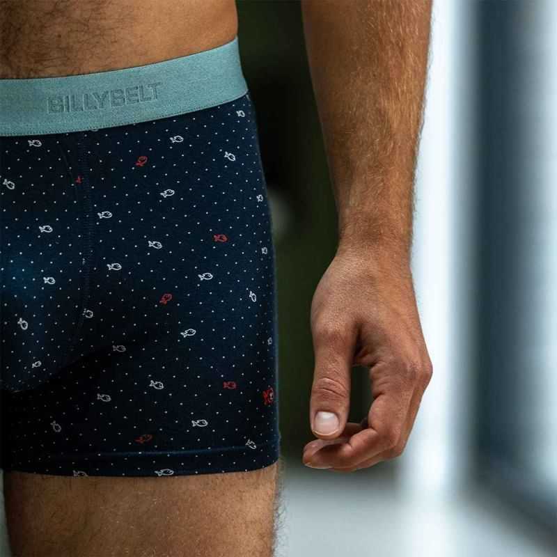 Boxer "FISCHER" motif pois et poissons - 95% Coton bio - GOTS