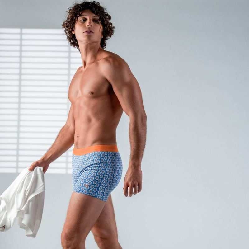 Boxer "AZUJELO" motif floral - 95% Coton bio - GOTS