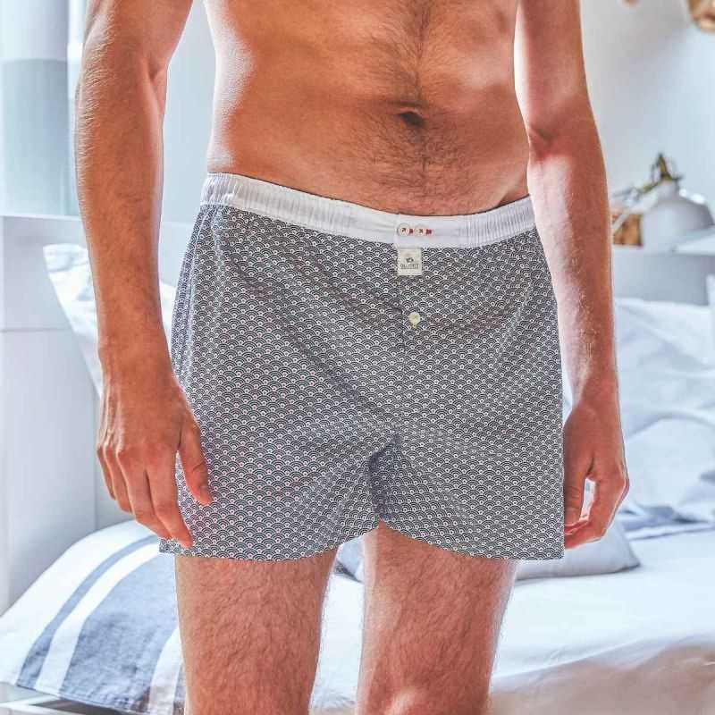 Caleçon "BLUE WAVE" motif vagues japonaises- 100% Coton bio - GOTS