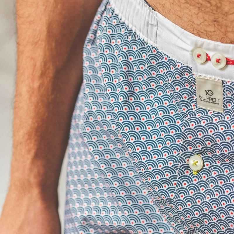 Caleçon "BLUE WAVE" motif vagues japonaises- 100% Coton bio - GOTS