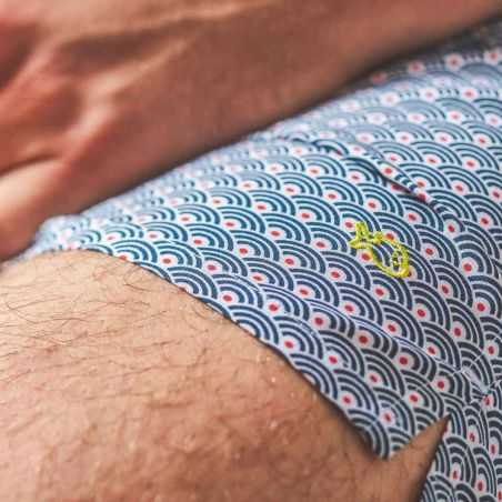 Caleçon "BLUE WAVE" motif vagues japonaises- 100% Coton bio - GOTS