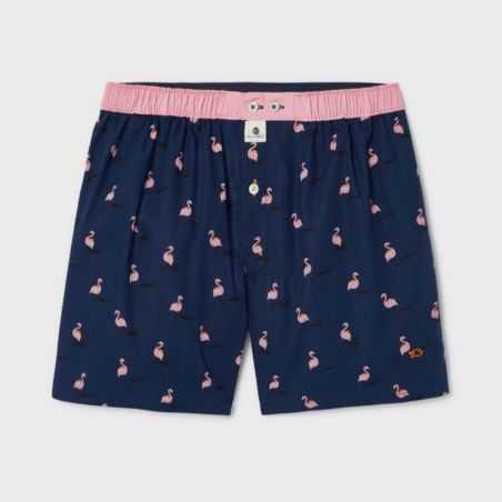 Caleçon \"Flamingo\", bleu et rose, 100% coton bio GOTS