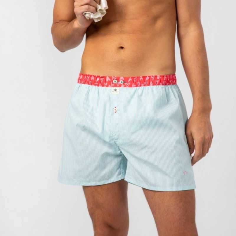 Caleçon "HENRI" rayures bleues - 100% Coton bio - GOTS