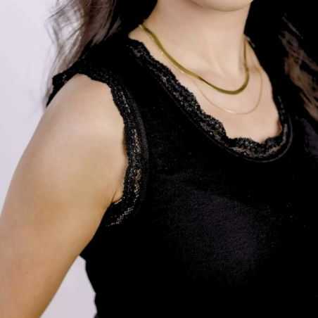 Débardeur maillot de corps avec dentelle - 70% Laine vierge bio & 30% Soie