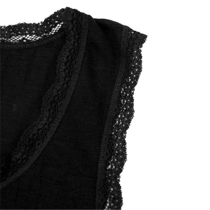 Débardeur maillot de corps avec dentelle - 70% Laine vierge bio & 30% Soie