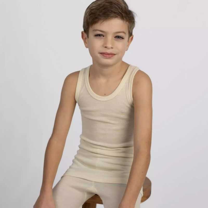Tricot de peau enfant débardeur - 70% Laine vierge bio & 30% Soie - GOTS