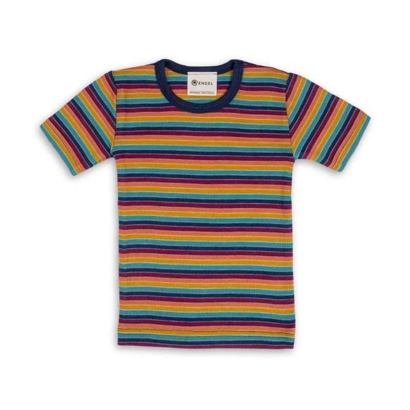 T-shirt enfant manches courtes rayé - 70% Laine bio & 30% Soie - GOTS