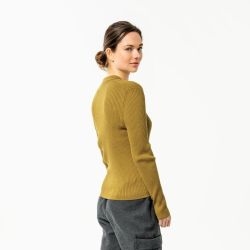 Gilet en tricot côtelé "UNARA" avec col polo – 100 % coton bio