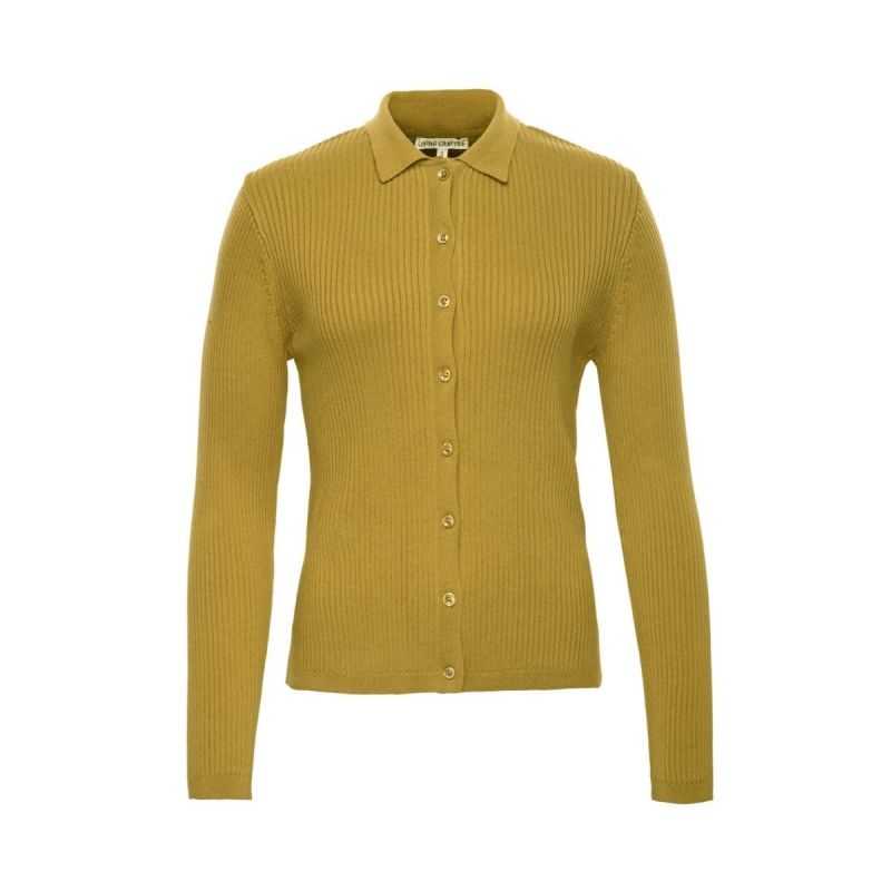 Gilet en tricot côtelé "UNARA" avec col polo – 100 % coton bio