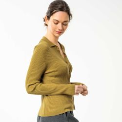 Gilet en tricot côtelé "UNARA" avec col polo – 100 % coton bio