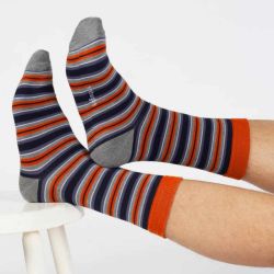 Chaussettes rayées "Blue Orange" - Viscose de bambou