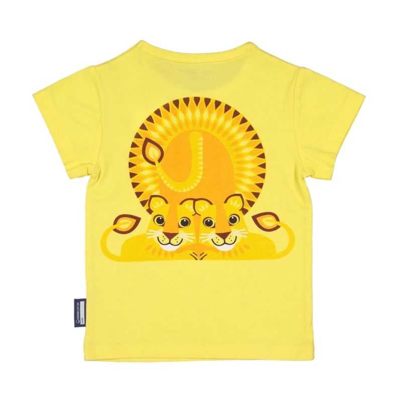 T-shirt enfant "LION" jaune à manches courtes, 100% coton bio