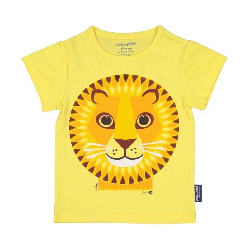 T-shirt enfant "LION" jaune à manches courtes, 100% coton bio