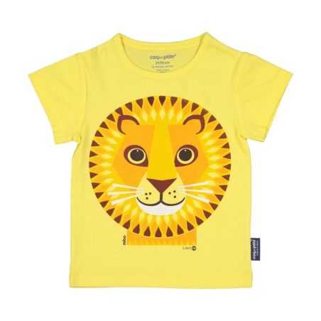T-shirt enfant "LION" jaune à manches courtes, 100% coton bio