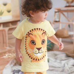 T-shirt enfant "LION" jaune à manches courtes, 100% coton bio