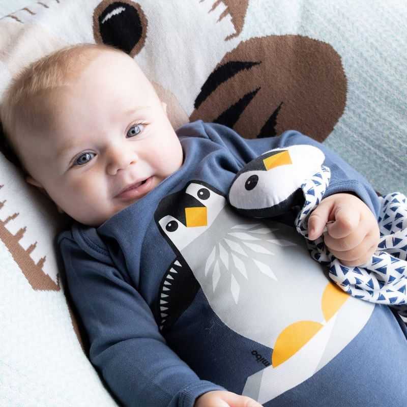 Coffret body manches longues et bavoir "PINGOUIN" - 100% coton bio