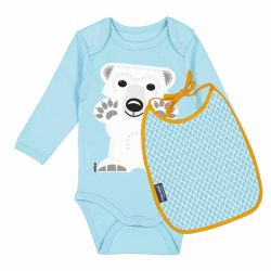 Coffret body manches longues et bavoir "OURS POLAIRE" - 100% coton bio