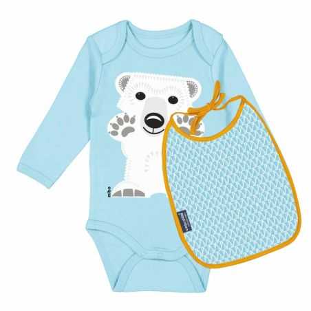 Coffret body manches longues et bavoir "OURS POLAIRE" - 100% coton bio