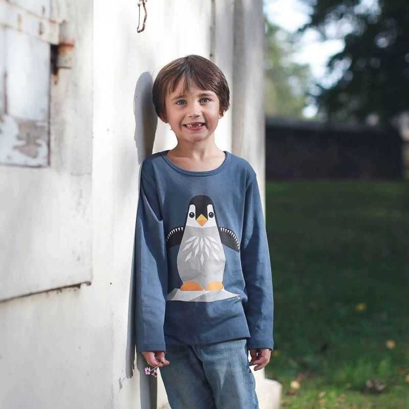 T-shirt enfant manches longues "PINGOUIN" - 100% Coton bio