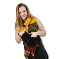 Écharpe artisanale multicolore avec poches - 100% Laine
