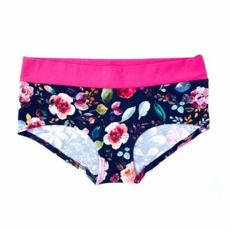 Culotte shorty "NAVY BOUQUET" sans élastique, 95% coton bio