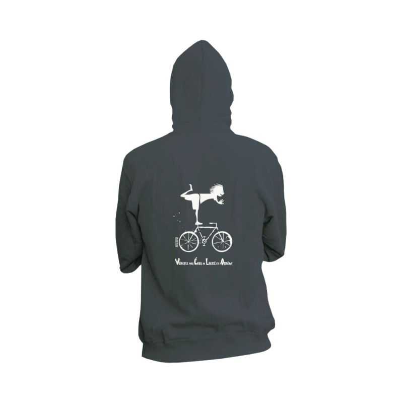 Sweat zippé "VÉLO" à capuche, 100% coton bio