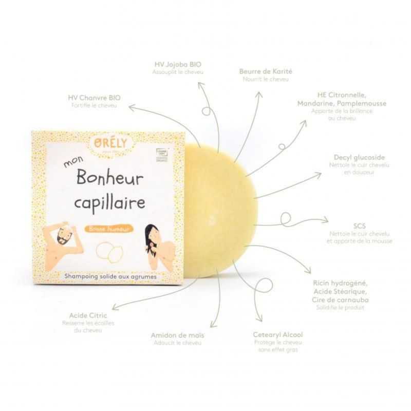 Shampoing solide aux agrumes "Mon Bonheur Capillaire" – Cheveux normaux