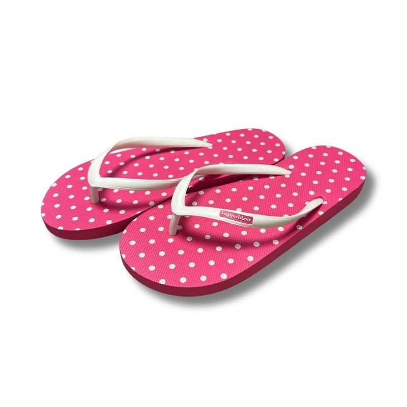Tongs "POIS ROSE" - Semelle rose - Strap blanc crême
