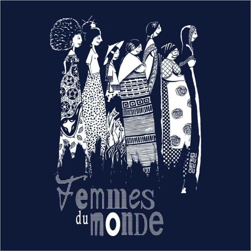 T-shirt "FEMMES DU MONDE" col V, coupe féminine - 100% Coton bio