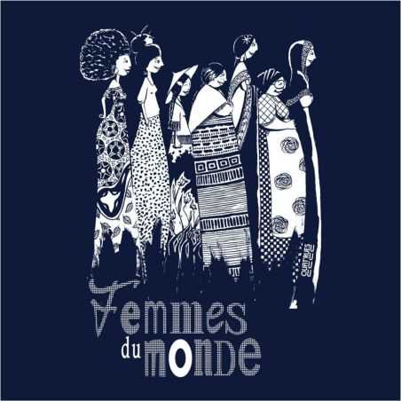 T-shirt "FEMMES DU MONDE" col V, coupe féminine - 100% Coton bio