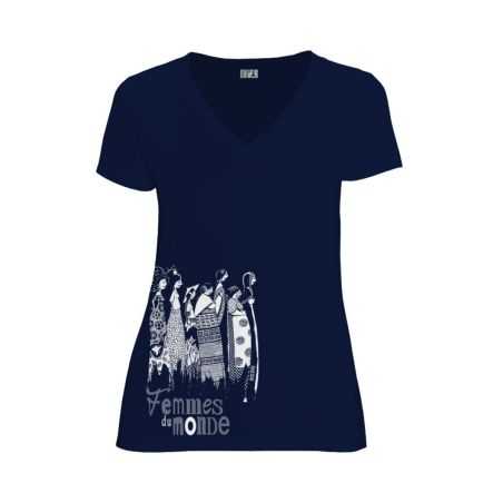 T-shirt "FEMMES DU MONDE" col V, coupe féminine - 100% Coton bio