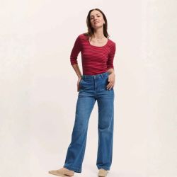 Jeans large "DORAA" en denim stretch - Coton bio