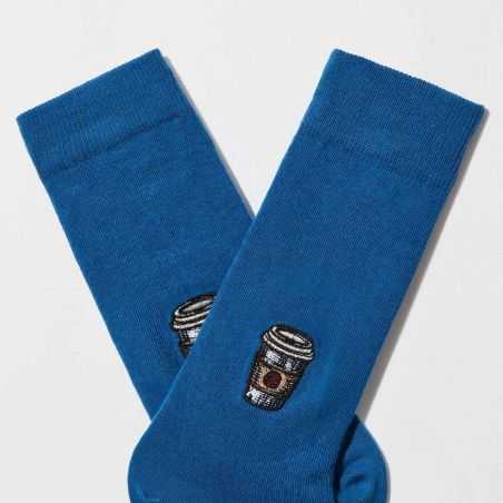 Chaussettes "CAFÉ" motif brodé - Coton bio
