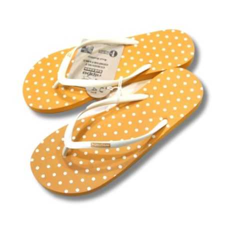 Tongs en latex végétal, caoutchouc naturel, orange pois blancs