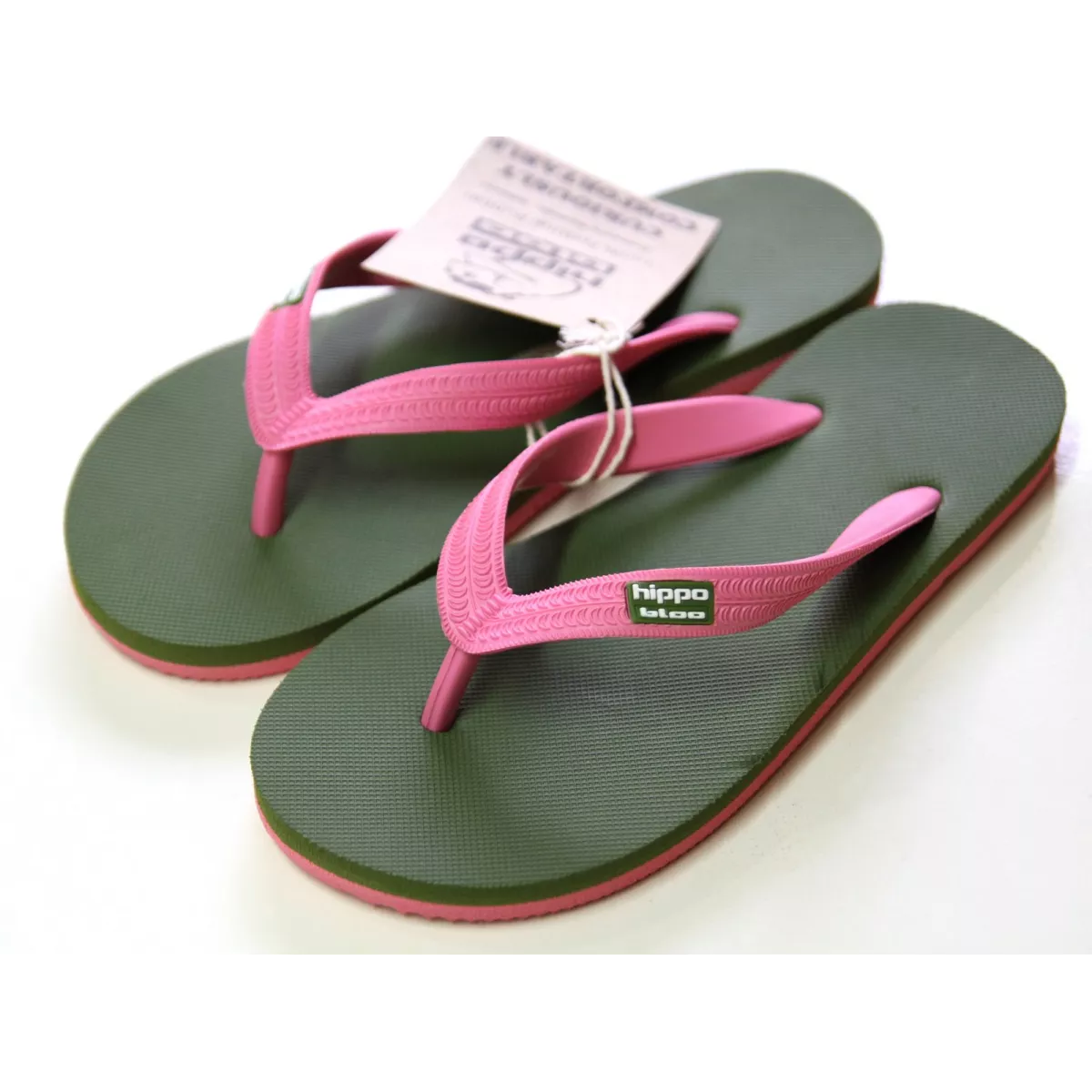 Tongs vertes kaki et rose