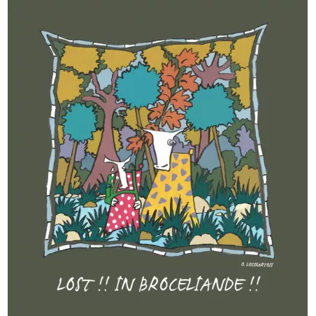 Tee-shirt kaki coton bio lost in Brocéliande