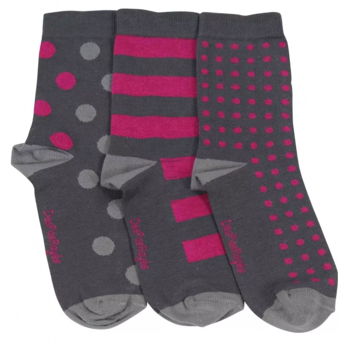 Chaussettes grises femme pois roses 